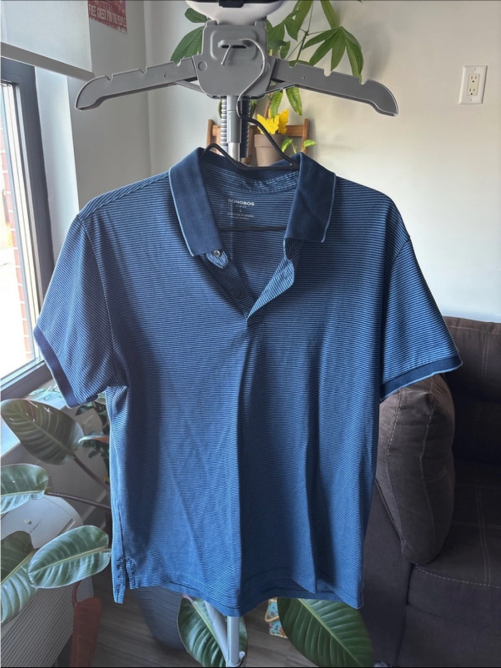 Bonobos Men's Navy Blue Short-Sleeve Polo with Subtle Stripe
